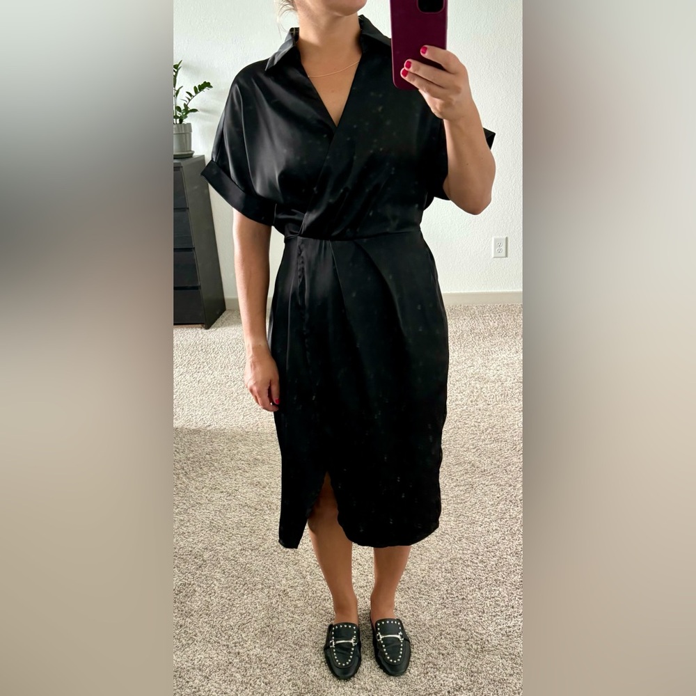 Black satin shirt dress
